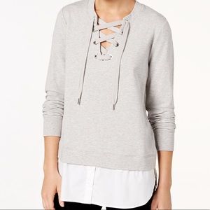 Womens | Long Sleeve Lace-up Layered Top